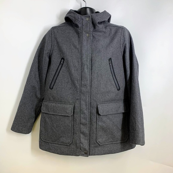 Woolrich Jackets & Blazers - Woolrich Womens L/G‎ Charcoal Gray Hooded Wool Blend Jacket Coat